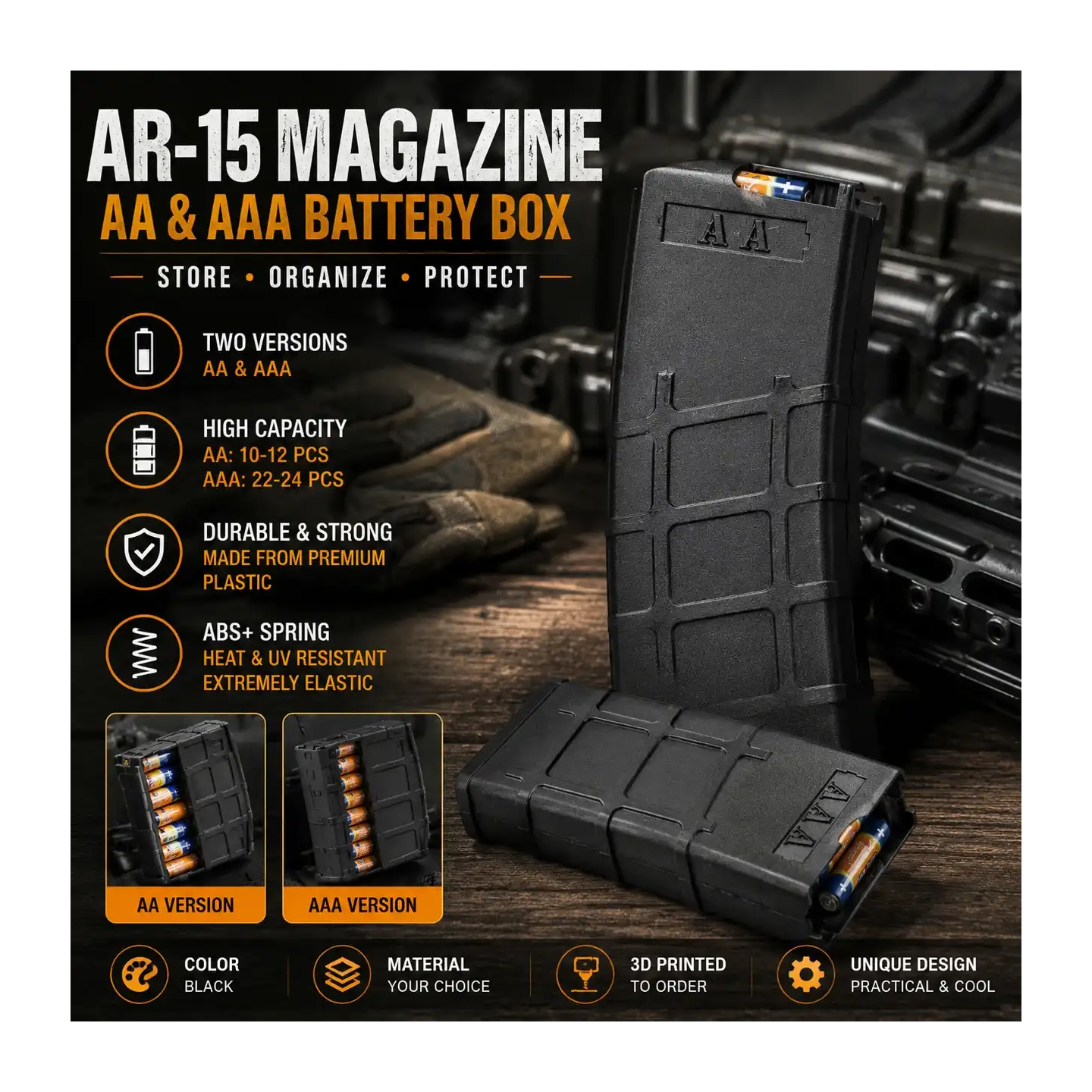 Price: 25,00 € - Boîte à piles AA et AAA en forme de chargeur AR-15