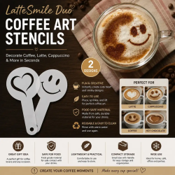 LatteSmile Duo Στένσιλ Καφέ για Latte Art – Καρδιά & Χαμογελαστό Πρόσωπο